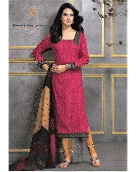 Salwar Suit- Pure Cotton with Self Print - Pink and Black  (Un Stitched)